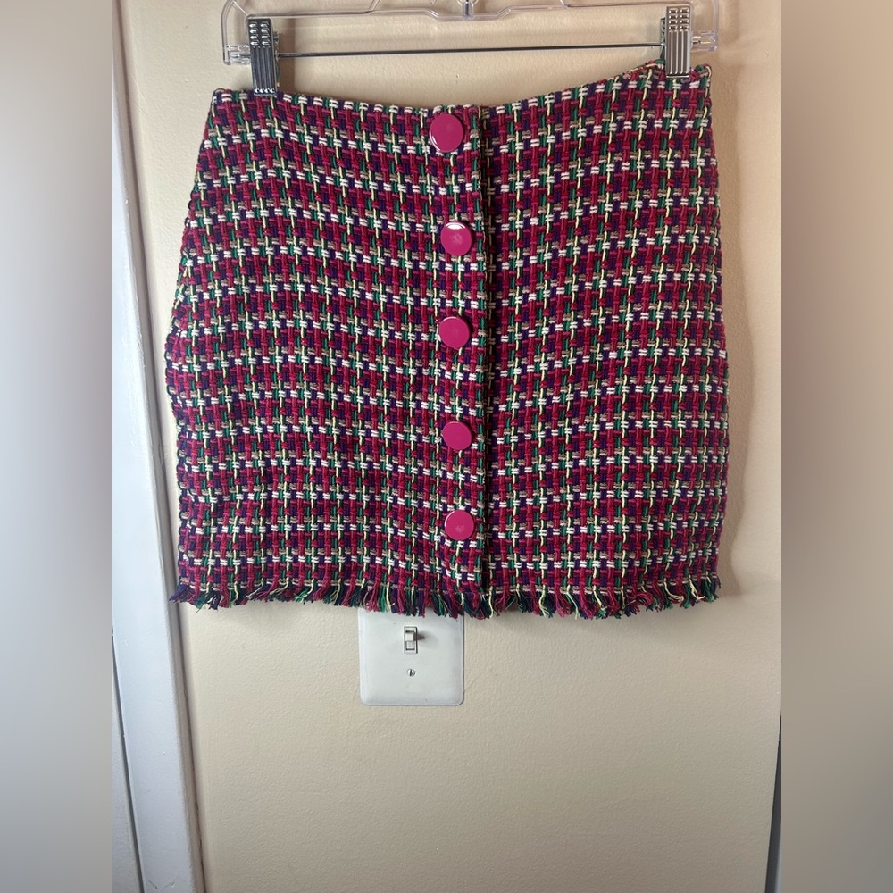 Zara Pink and Black Tweed Mini Skirt